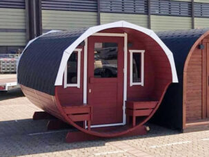 2,4 m Fasssauna mit 200 cm Durchmesser in Thermoholz